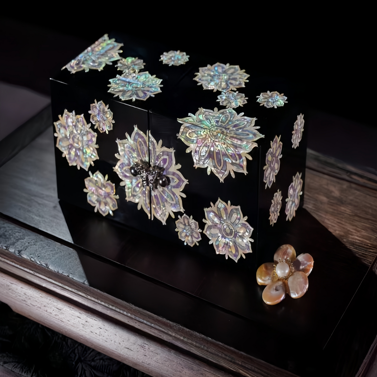 【FeliArtGifts】 handmade craft, Mother-of-Pearl Jewelry Box – 4-Drawer Organizer for Necklaces Rings Earrings Bracelets Mother Day Gift, Black & Red Lacquer Finish – 20x10x10cm, Gifts for Wedding MOM ,Have Gift box